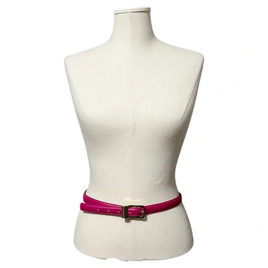 Pink Leather Skinny Belt With Gold Buckle Sz-Large