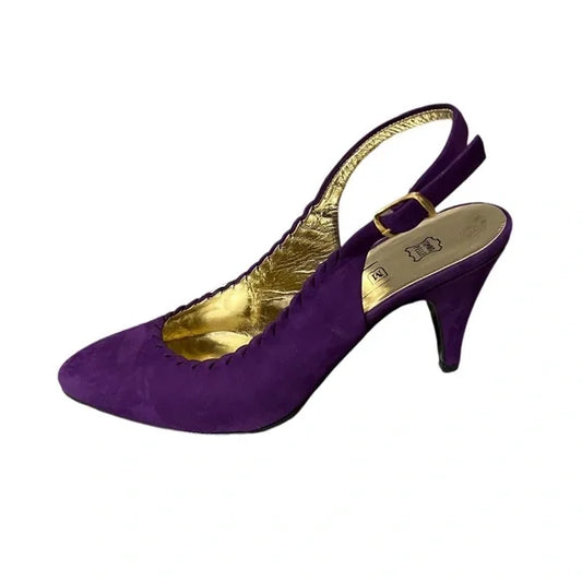 Bruno Magli Purple Sling Back Suede Leather Heels Sz-6 1/2 B