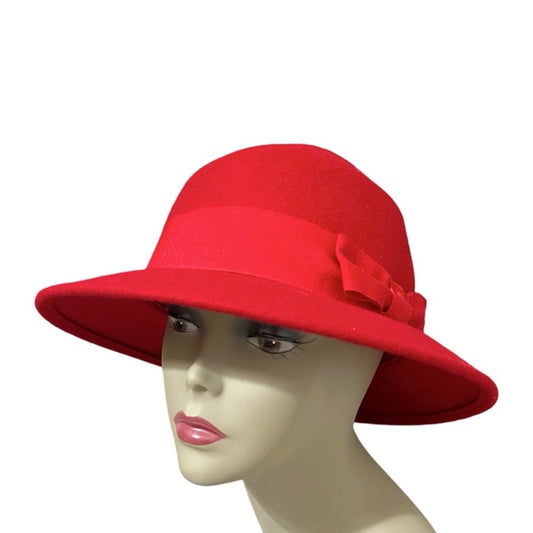 Betmar Red 100% Wool With Side Bow Hat