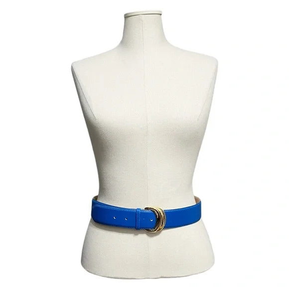 Vintage The Ritz Blue With Gold Buckle Leather Belt Sz-Medium/Large