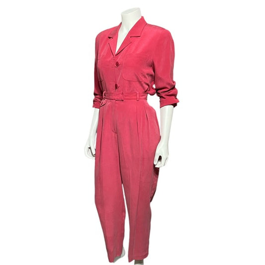 Vintage Via Seta Pink 2 Pc 100% Silk Pant Set Sz-8/10