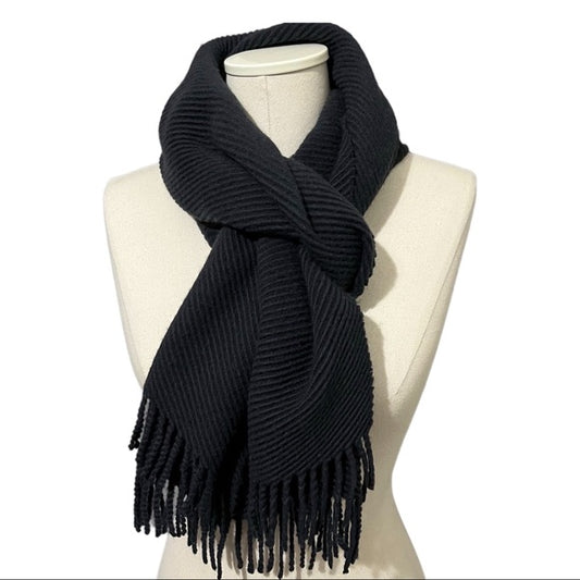 Johnstons Navy 100% Cashmere Ribbed Scarf