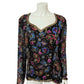 Vintage Sequin Silk Black With Sheer Sleeve Sweatheart Neckline Sz-Xtra Large