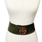Vintage Olive Green Wide Suede Leather With Floral Buckle Belt Sz-XL