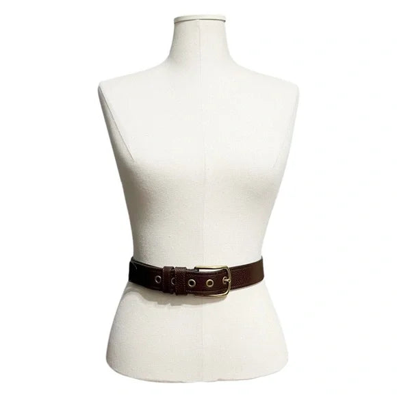 Tommy Hilfiger Burgundy Leather Antique Gold Buckle Belt Sz-Medium