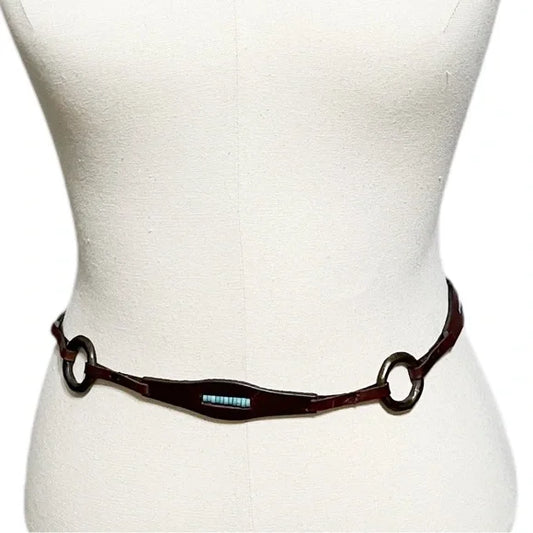 Vintage Brown Leather Chain Belt Med/Lg