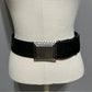 Chico’s Black Genuine Leather Wide Belt With Silver Square Buckle Medium