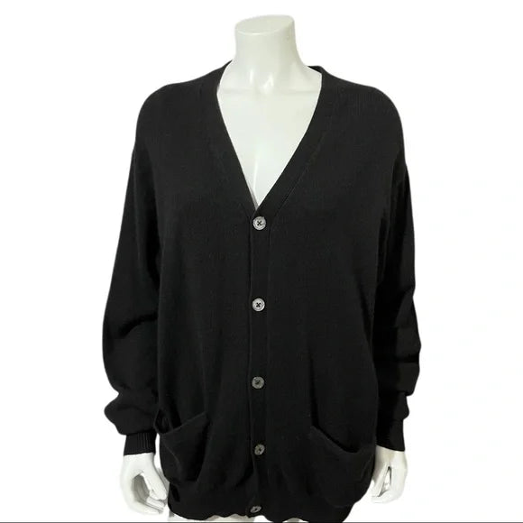 Vintage Folio Black 100% Cashmere Button Front Boyfriend Cardigan Sz-Xtra Large