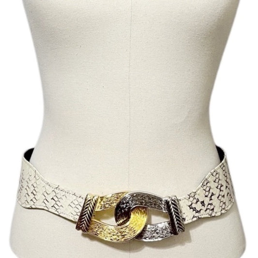 Vintage Rare Genuine Snake Skin Gold/Silver Buckle Adjustable Belt M-XL