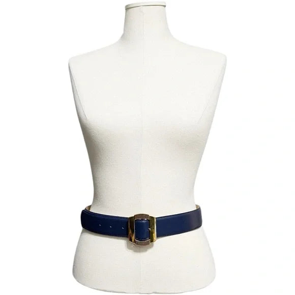 Liz Claiborne Vintage Navy With Gold Buckle Leather Belt Sz-Large