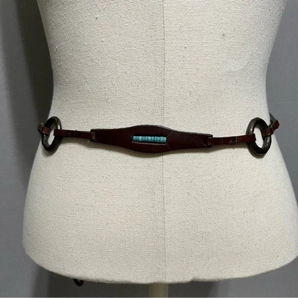 Vintage Brown Leather Chain Belt Med/Lg