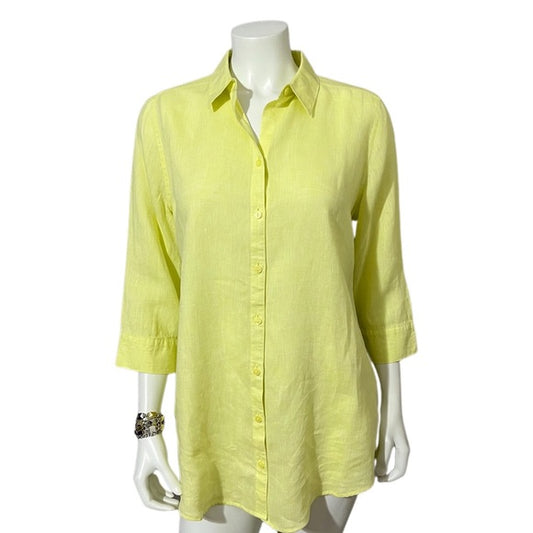 Chico’s Yellow Button Front Linen Shirt 3/4 Sleeve Sz-Medium