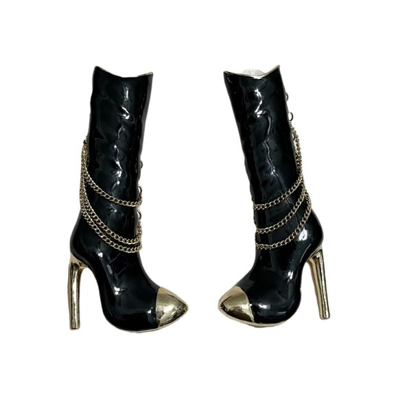 Black | Gold Boot Statement Earrings