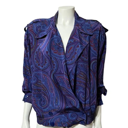 Vintage Ellen Tracy Silk Paisley Print Bomber Jacket Sz-Medium Petite