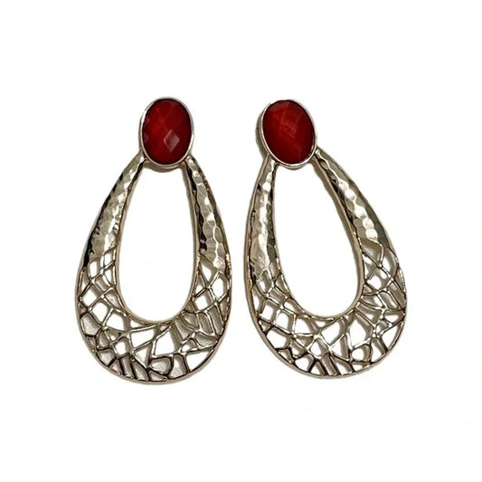 Red | Gold Artsy Hoop Statement Earrings