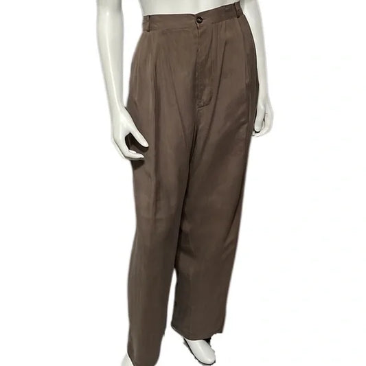 Taupe Silk High Waisted Lightweight Trouser Pants Sz- XL