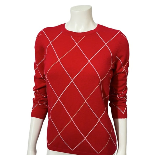 Lands End Red Diamond Print 100% Cashmere Sweater Sz-Small