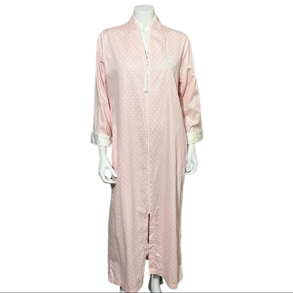 Vintage Miss Elaine Pink Polka Dot Cotton Zip Up Nightgown Sz-Medium