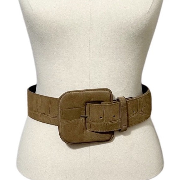 Vintage Chetta B Brown Genuine Leather Textured Wide Belt Sz-10