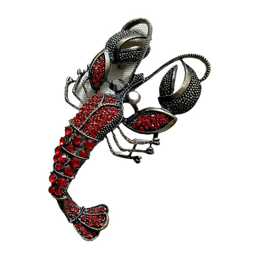 Lobster Red Antique Gold Brooch