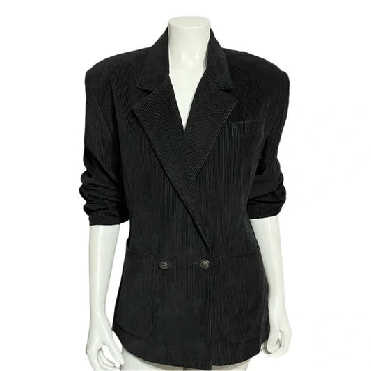 Vintage Black Cotton Corduroy Blazer Sz-11/12