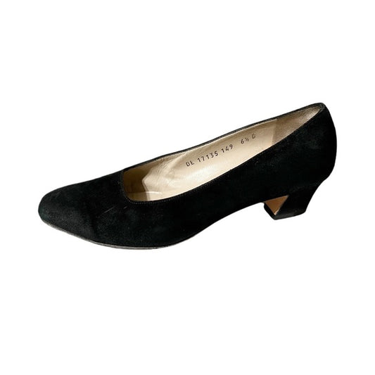 Salvatore Ferragamo Black Suede Leather Kitten Heel Sz-6 1/2 B
