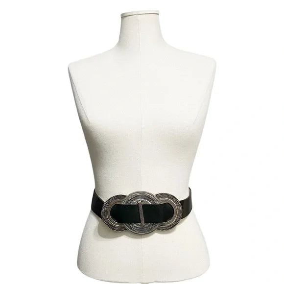 Chicos Black Leather Triple Ring Slouch Adjustable Belt Sz-Small/Medium