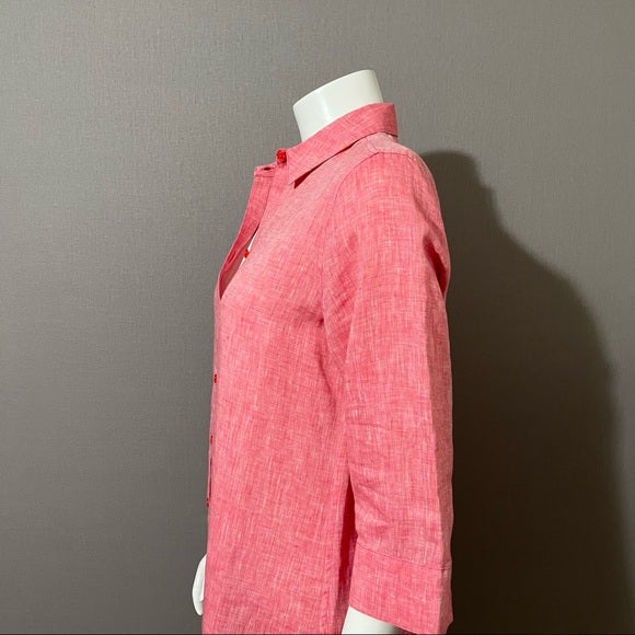 Chico’s Pink Button Front 3/4 Sleeve Shirt Sz 1 (Medium)