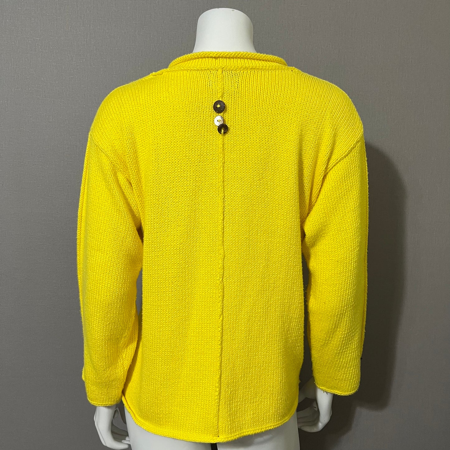 Yellow Pure Hand-Knit V-Neck Textured Button Sweater Sz-Small/Medium