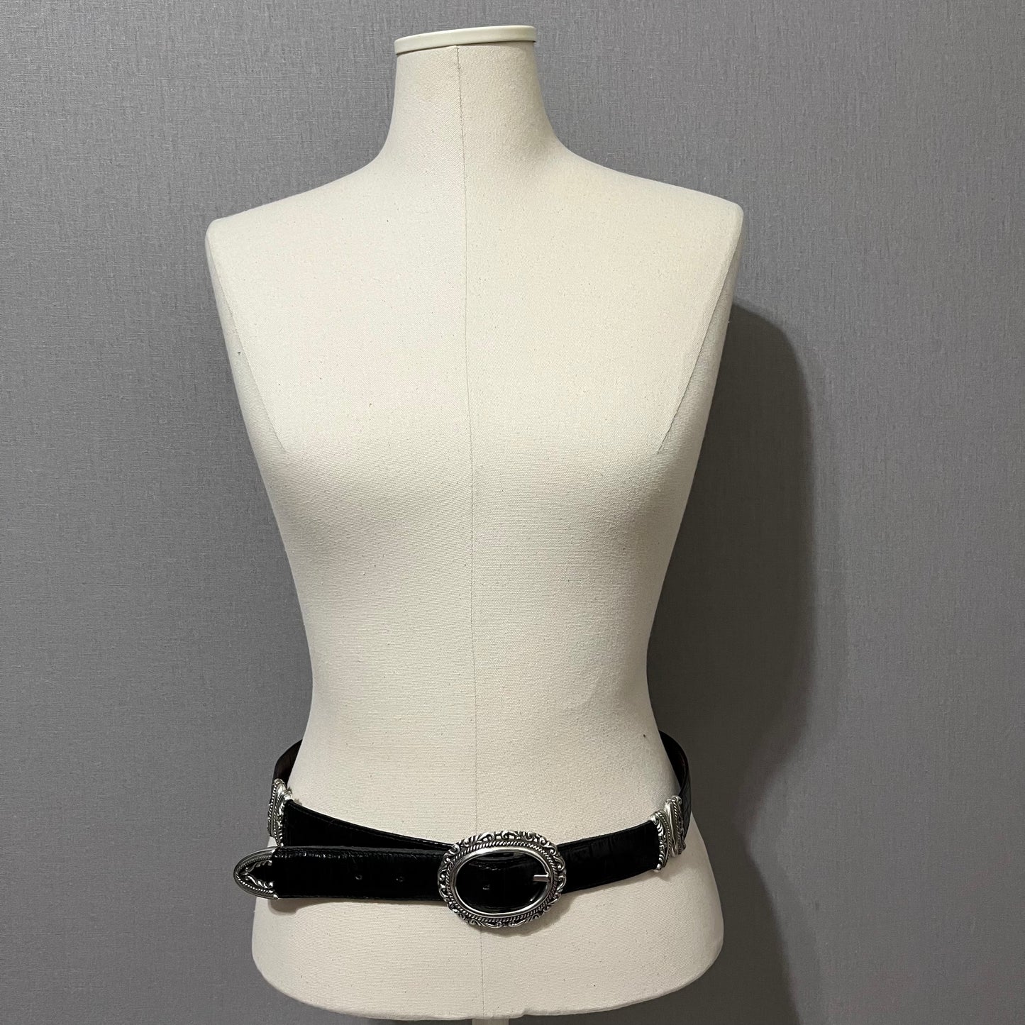 Vintage Brighton Silver Buckle Reversible Black/Brown Leather Belt Sz-Large