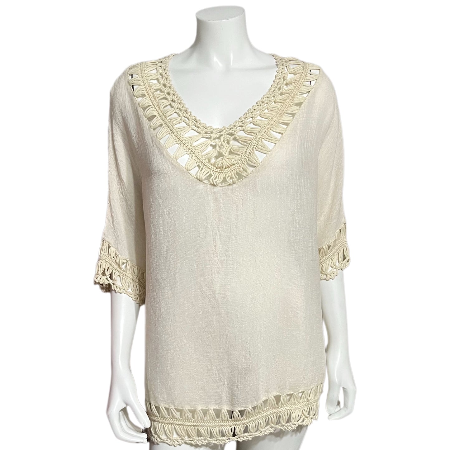 Bobeau Cream/Beige Knitted Pheasant Tunic Top Sz-XL