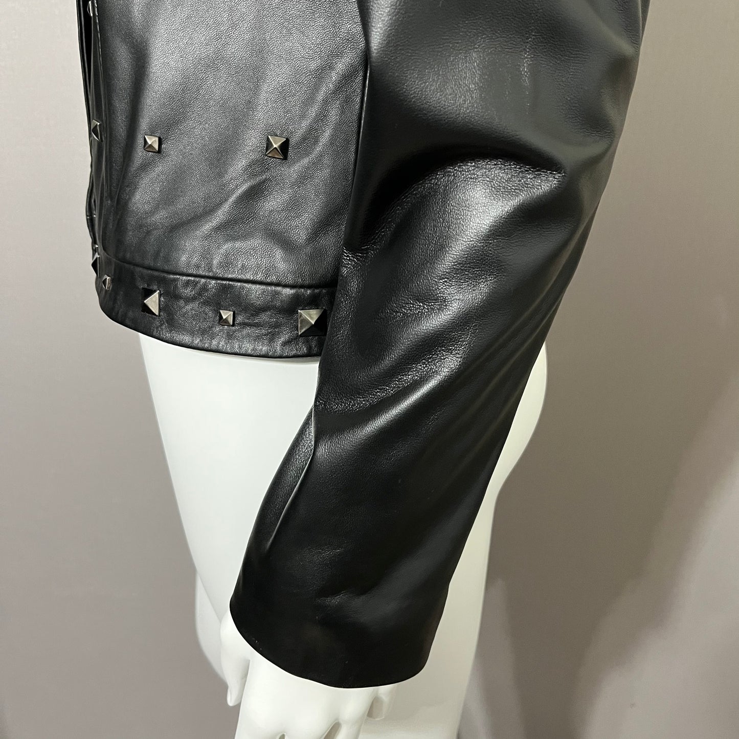 Leather Yvonne & Marie Silver Studded Black Moto Leather Jacket Sz-6 Small