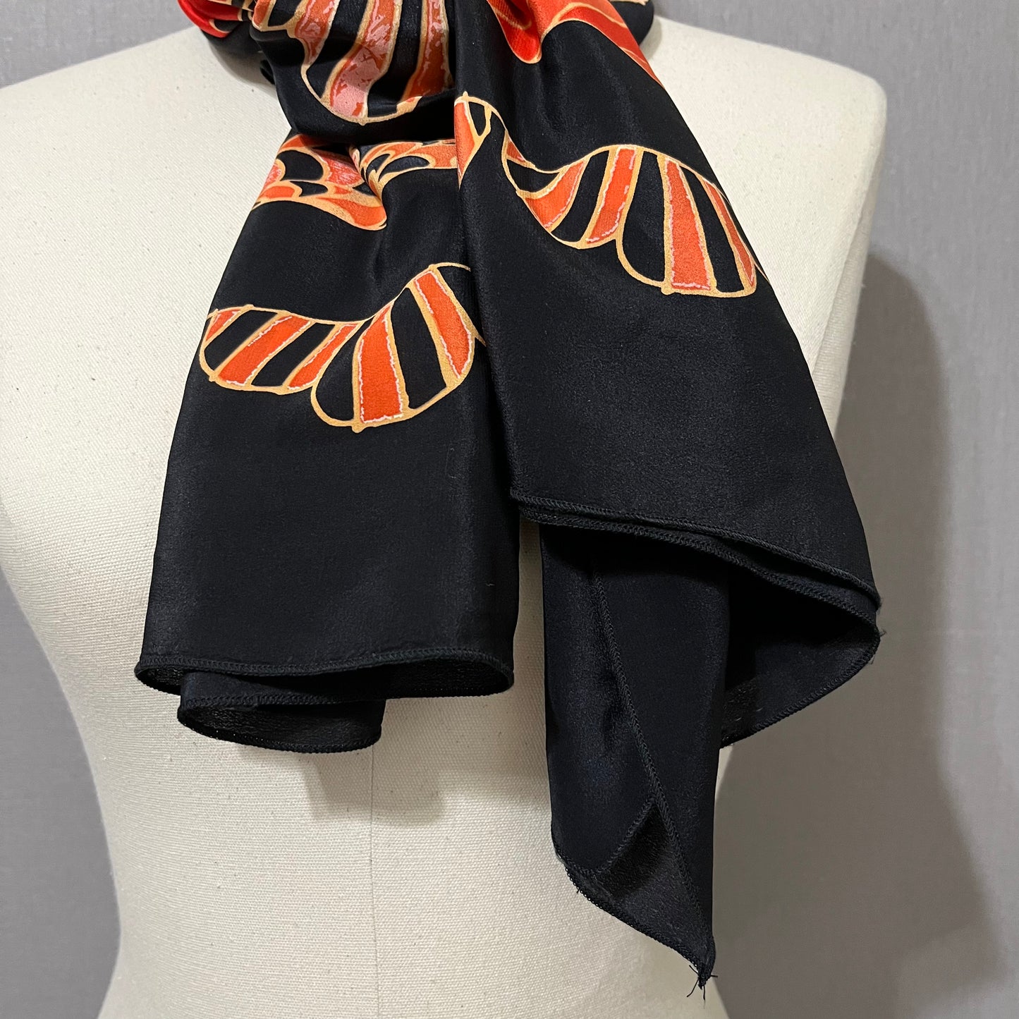 Gottex Tomato/Black/Navy/Gray 100% Silk Made In Italy Scarf