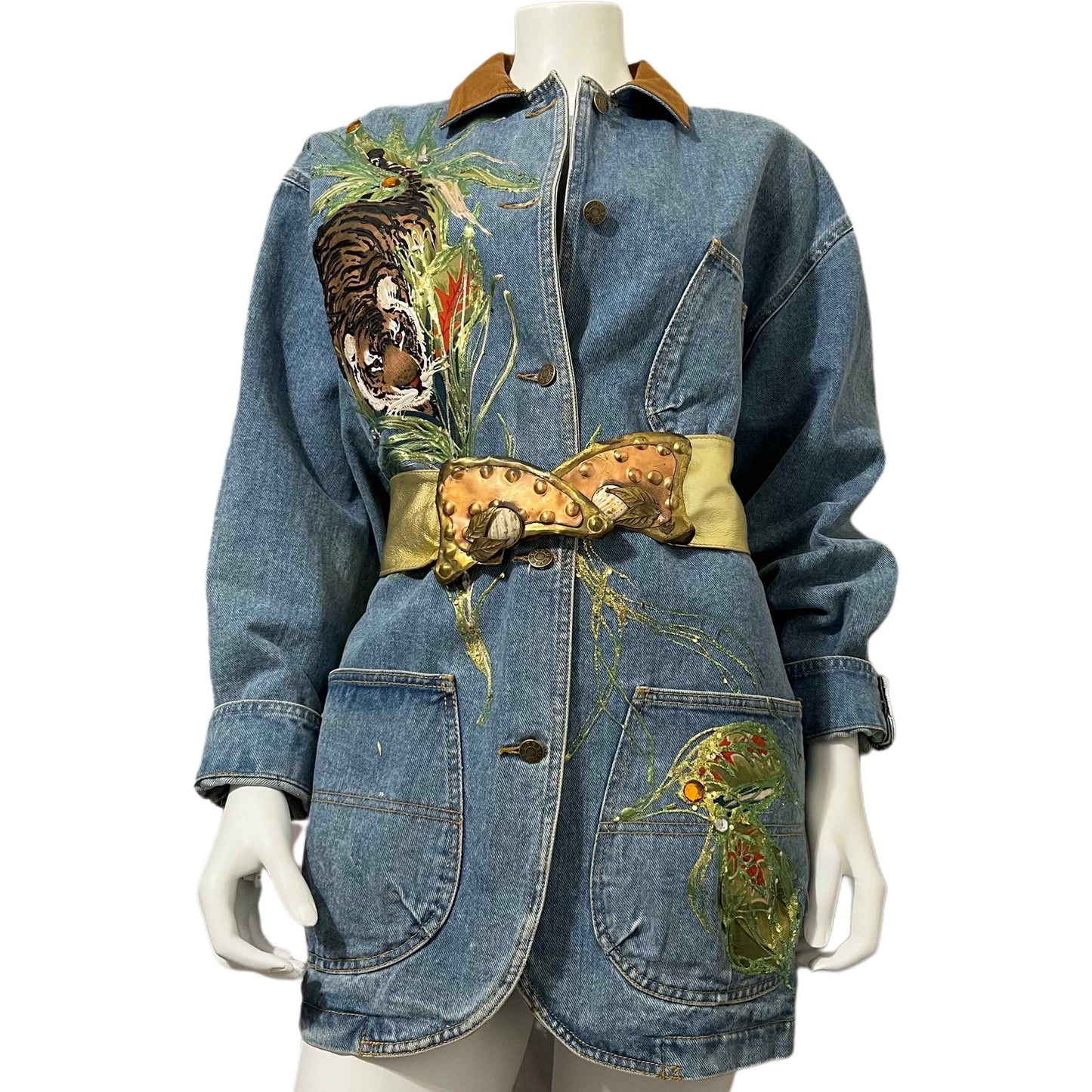 Cotton Denim Sunbelt Tiger Graphic Print Oversized Jacket Sz-Med-Large