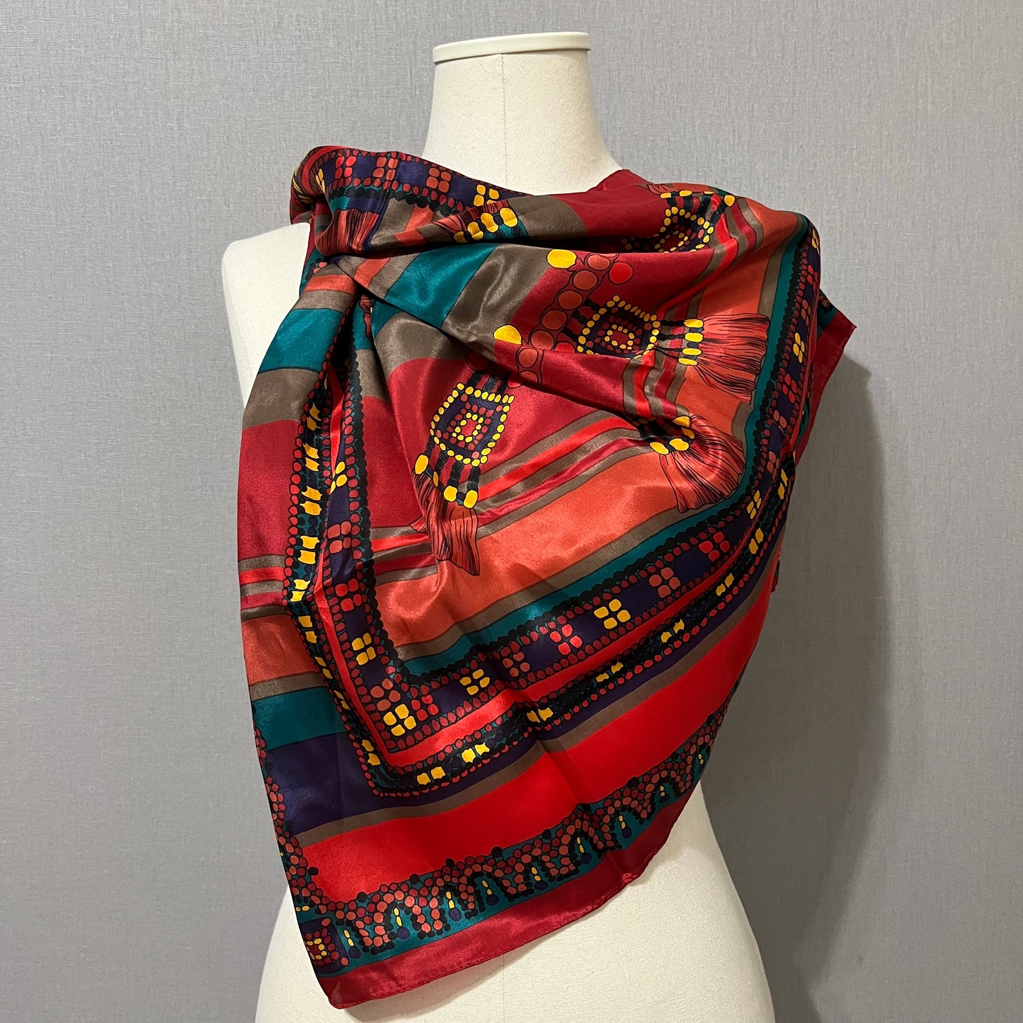 Red/Green/Yellow 100% Silk Made In Japan Scarf