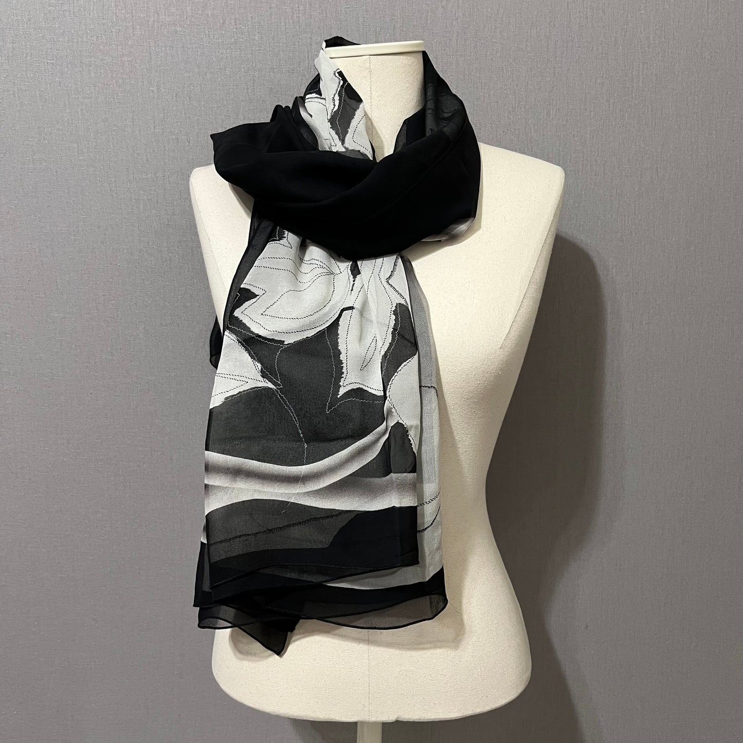 Gottex Black/ White Floral Sheer Silk Scarf