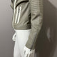 BB Dakota Taupe/White Asymmetrical Leather Jacket Sz-Small