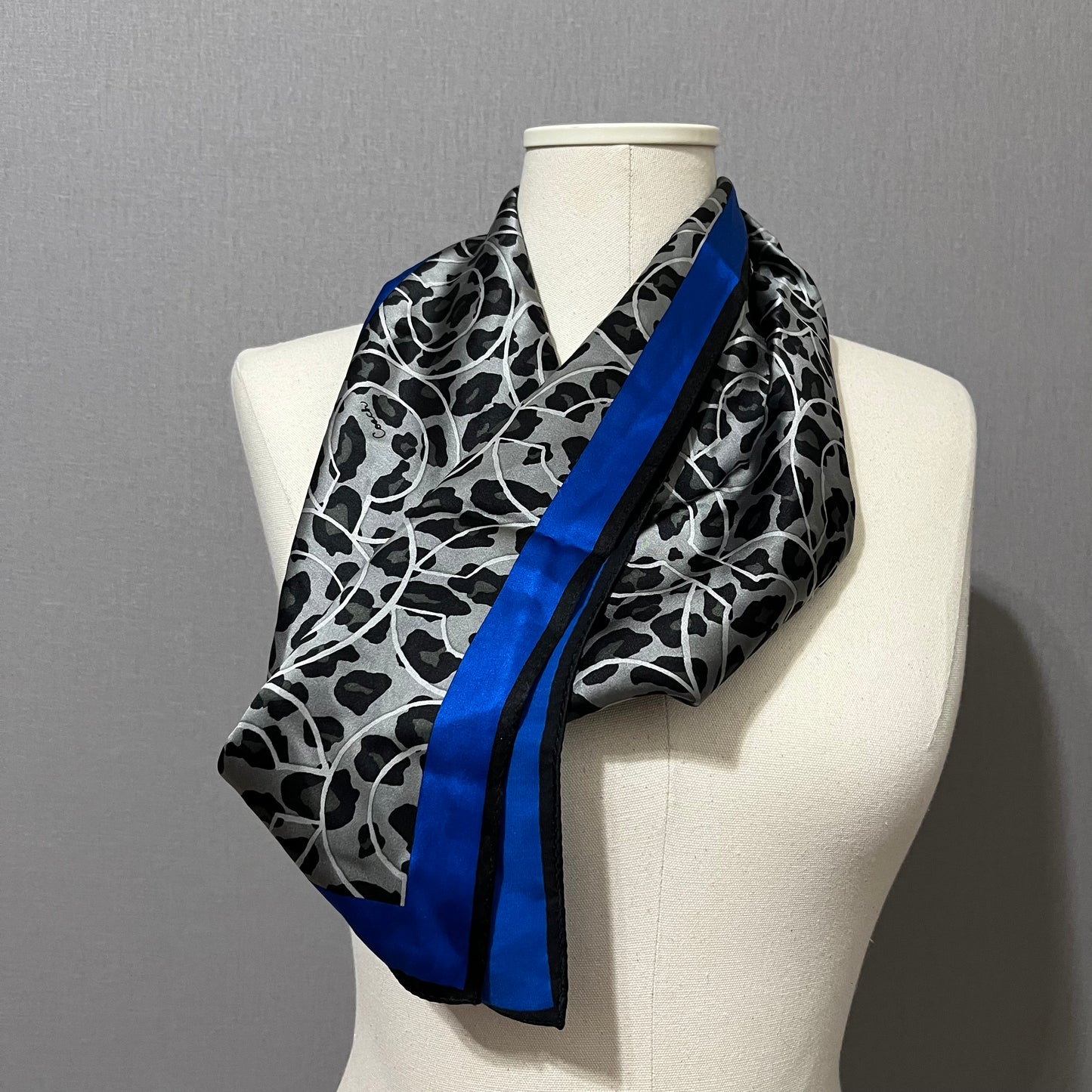 Coach Signature Blue/Silver/Black Animal Print Silk Scarf