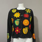 Cotton Black Fruit Embroidered Open Front Blazer Sz-Medium