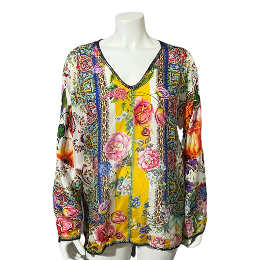 Johnny Was Floral Long Sleeve V-Neck Blouse Sz-Large