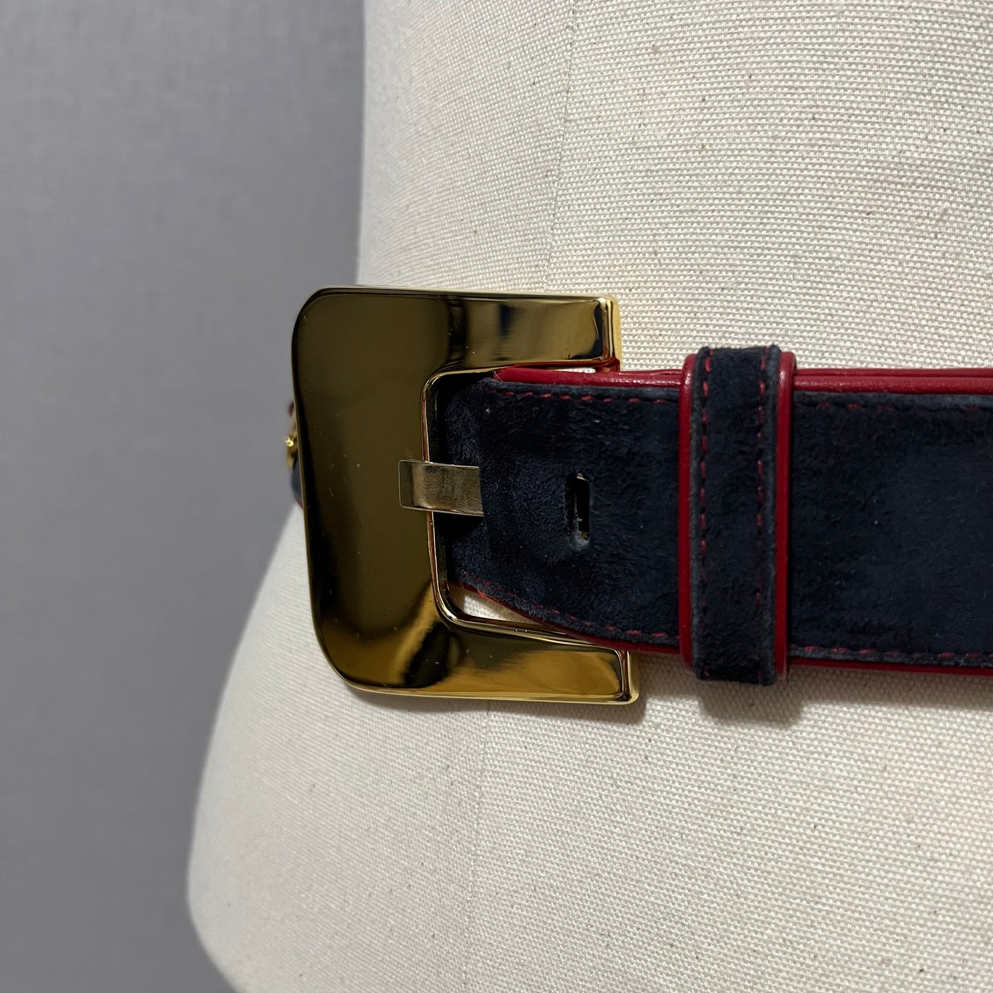 Vintage Escada Blue Suede With Red Leather Trim Belt Sz-40