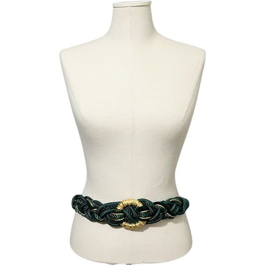 Vintage Green Braided Belt With Gold Hardware