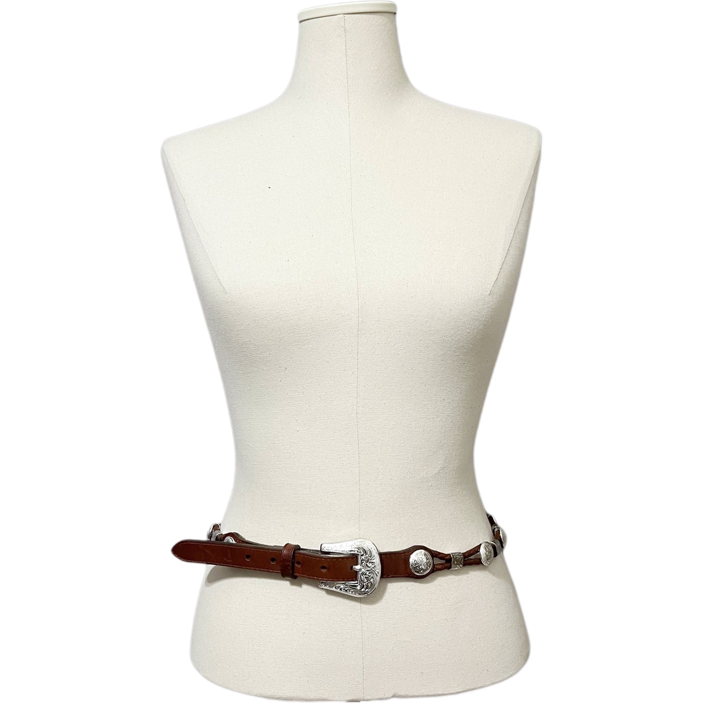 Tony Lama Brown Leather Silver Hardware/Buckle Skinny Belt Sz-32