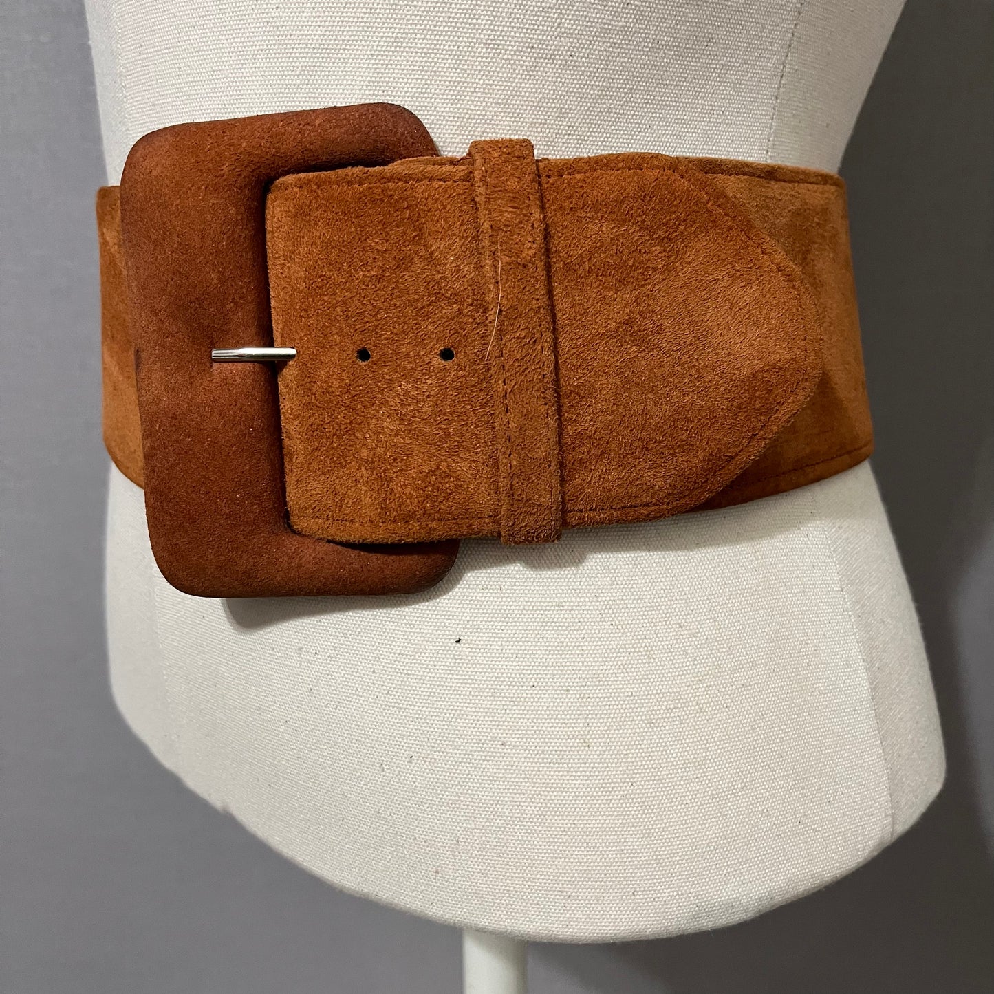 Vintage Nava Cognac Brown Suede Leather Wide Belt Sz-Small