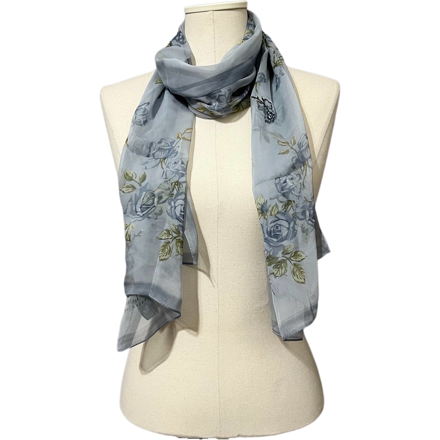 Lauren Ralph Lauren Light Blue Floral Silk Scarf