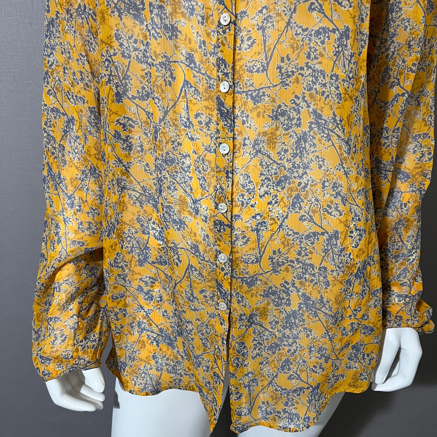 Sundance Yellow | Blue Floral Silk Botton Up Blouse Sz-Large