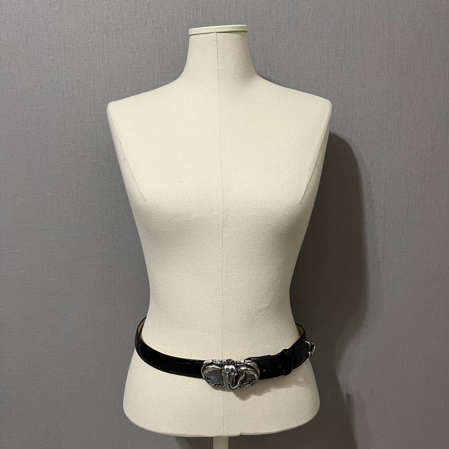 Vintage Brighton Black Leather With Elephant Buckle Belt Sz-Large