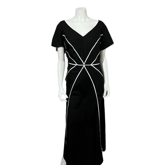 Eshakti Bkack Cotton With Geometric Lines Dress Sz- 18W