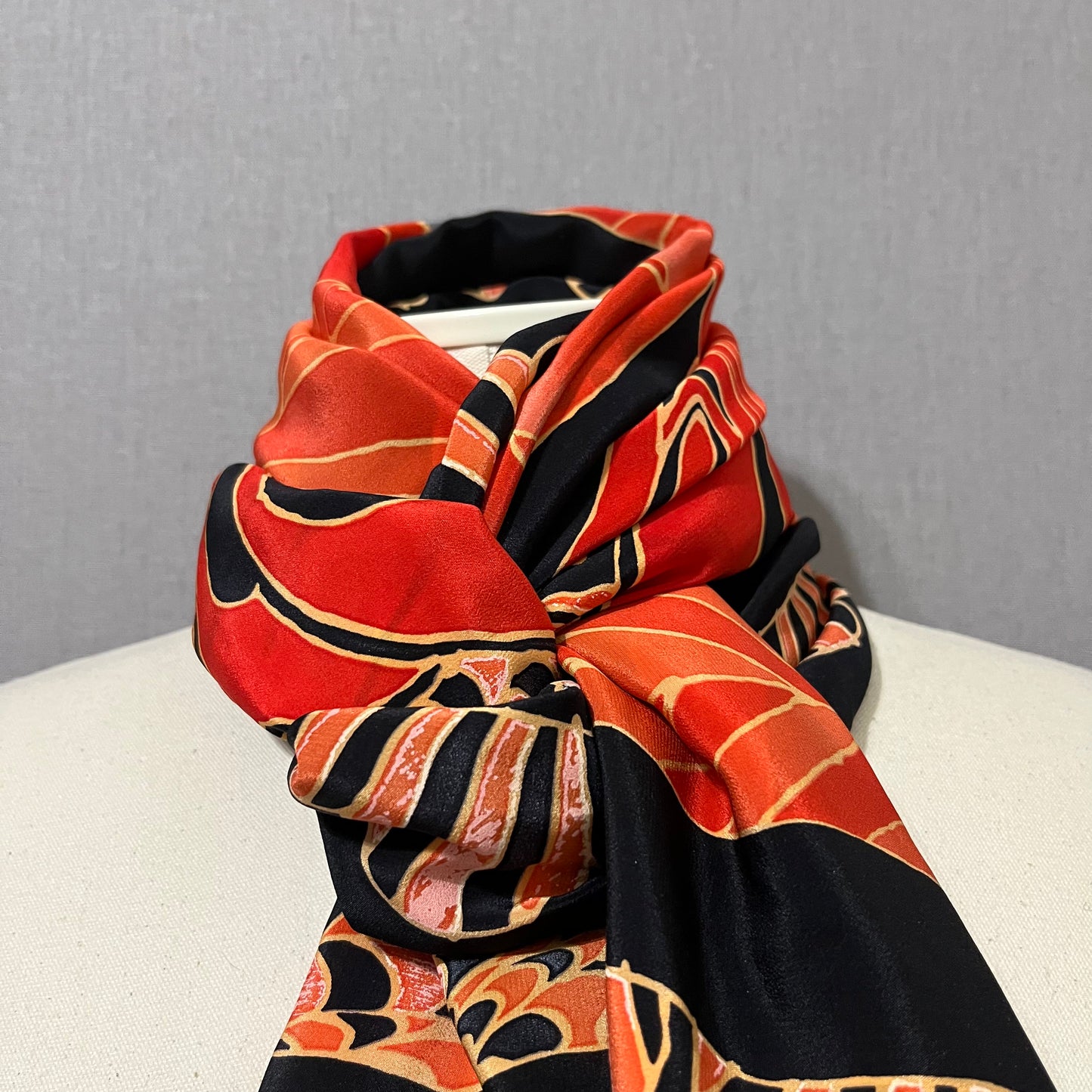 Gottex Tomato/Black/Navy/Gray 100% Silk Made In Italy Scarf