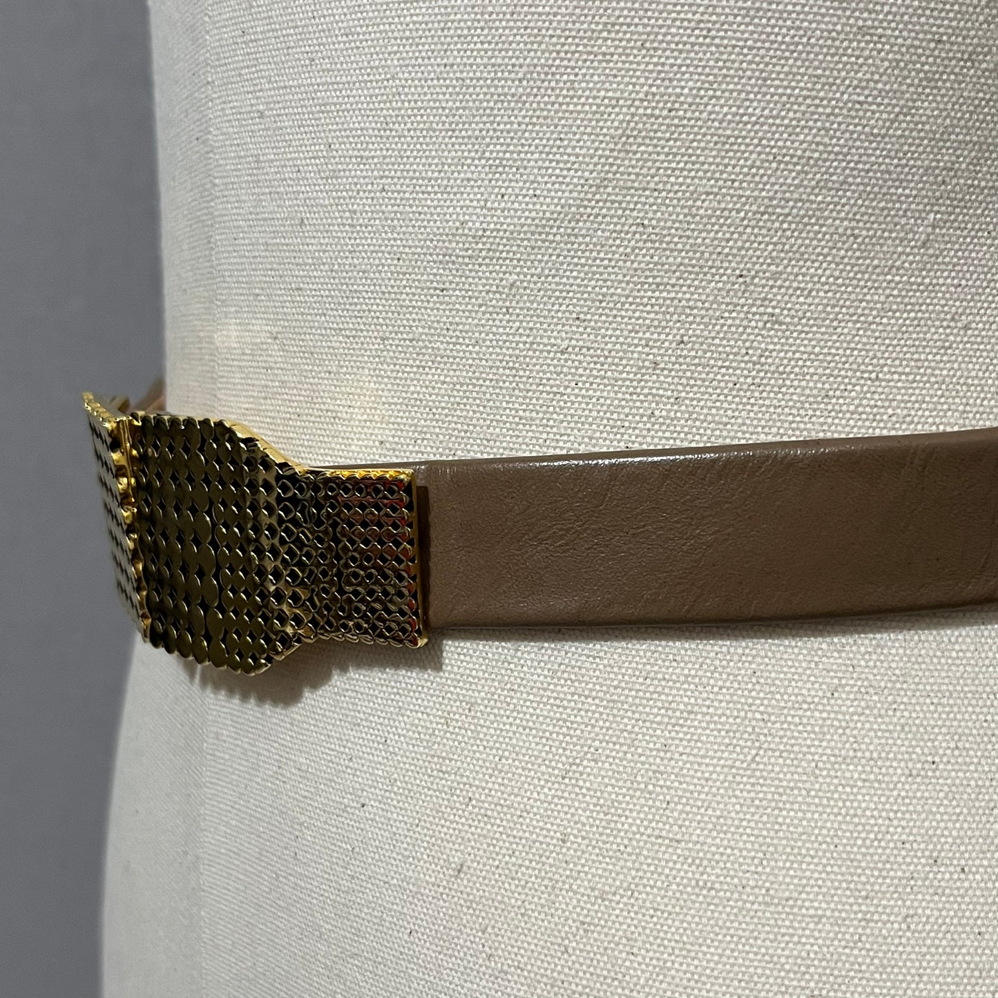 Vintage Accessocraft Taupe Adjustable Gold Buckle Skinny Belt Sz-OS